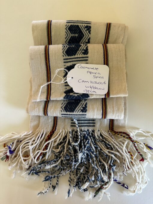 Ceremoniële Alpaca Sjaal Wit-Blauw