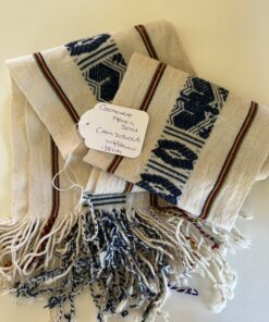 Ceremoniële Alpaca Sjaal Wit Blauw.
