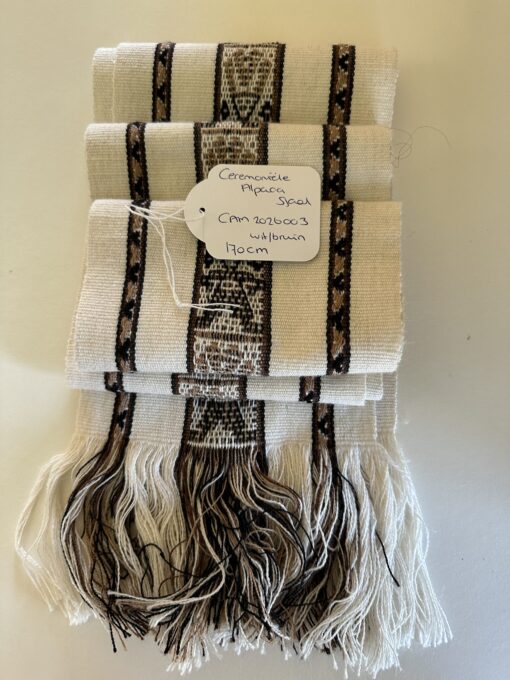 Ceremoniële Alpaca Sjaal Wit Bruin