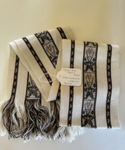 Ceremoniële Alpaca Sjaal Wit Bruin.