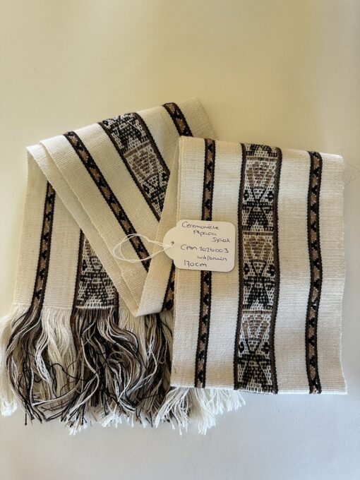 Ceremoniële Alpaca Sjaal Wit Bruin.