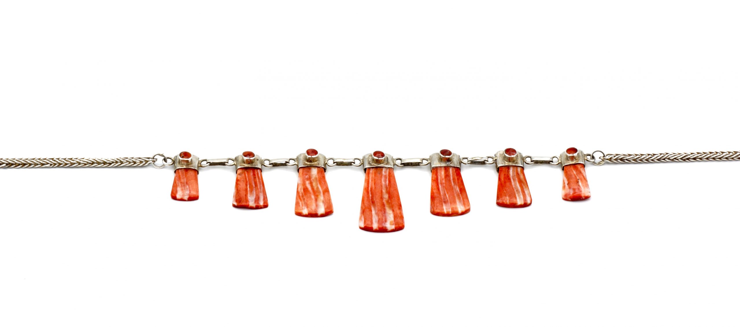 Design oranje Spondylus collier met zilver - Afbeelding 2