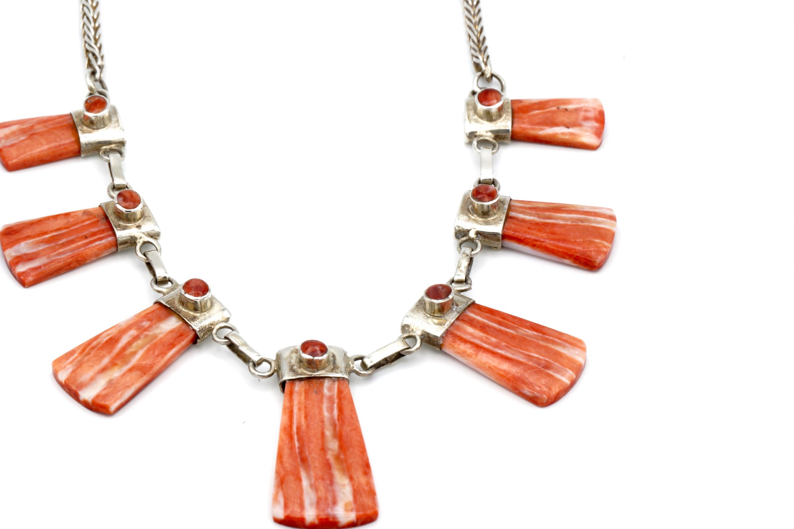 Design oranje Spondylus collier met zilver - Afbeelding 3