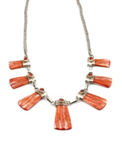 Design oranje Spondylus collier met zilver