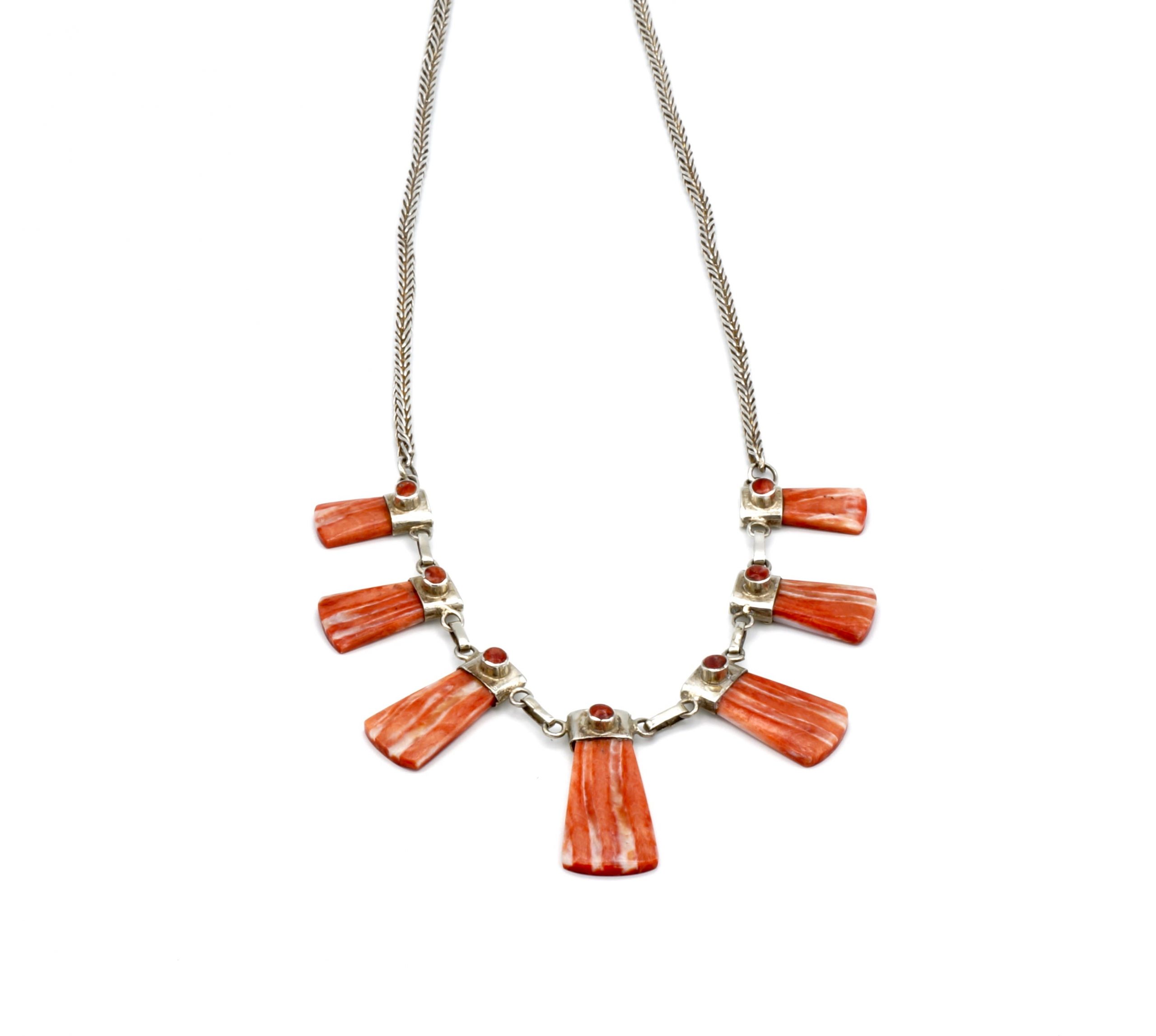 Design oranje Spondylus collier met zilver - Afbeelding 4