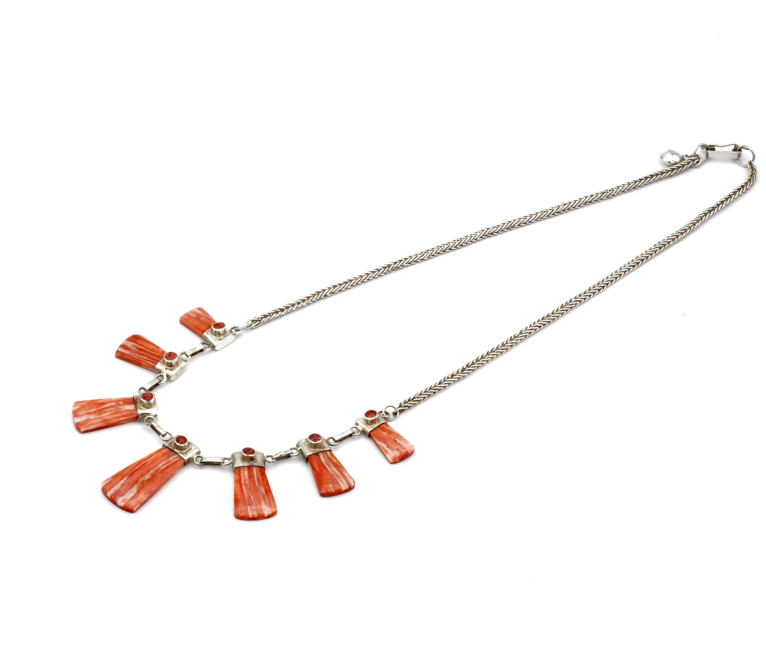 Design oranje Spondylus collier met zilver - Afbeelding 5