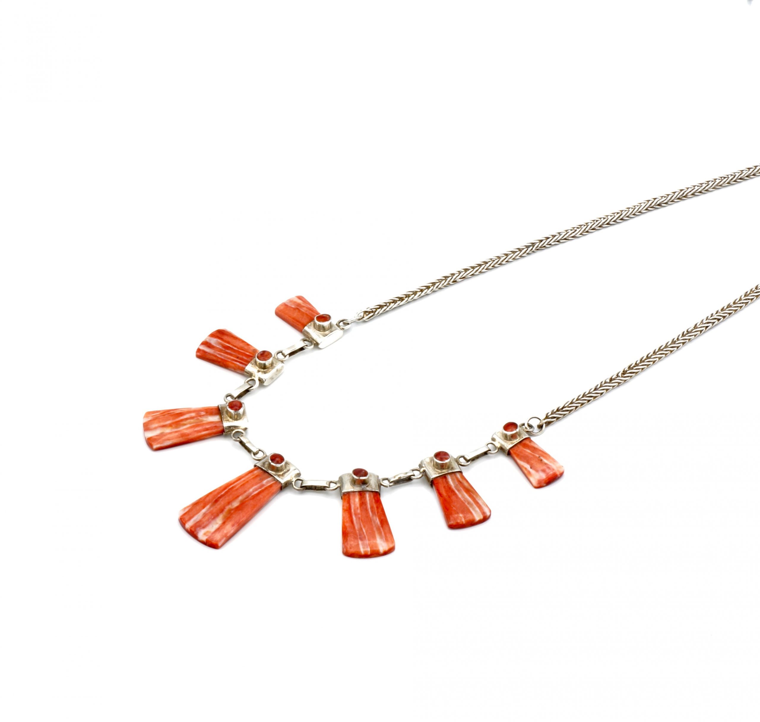 Design oranje Spondylus collier met zilver - Afbeelding 7