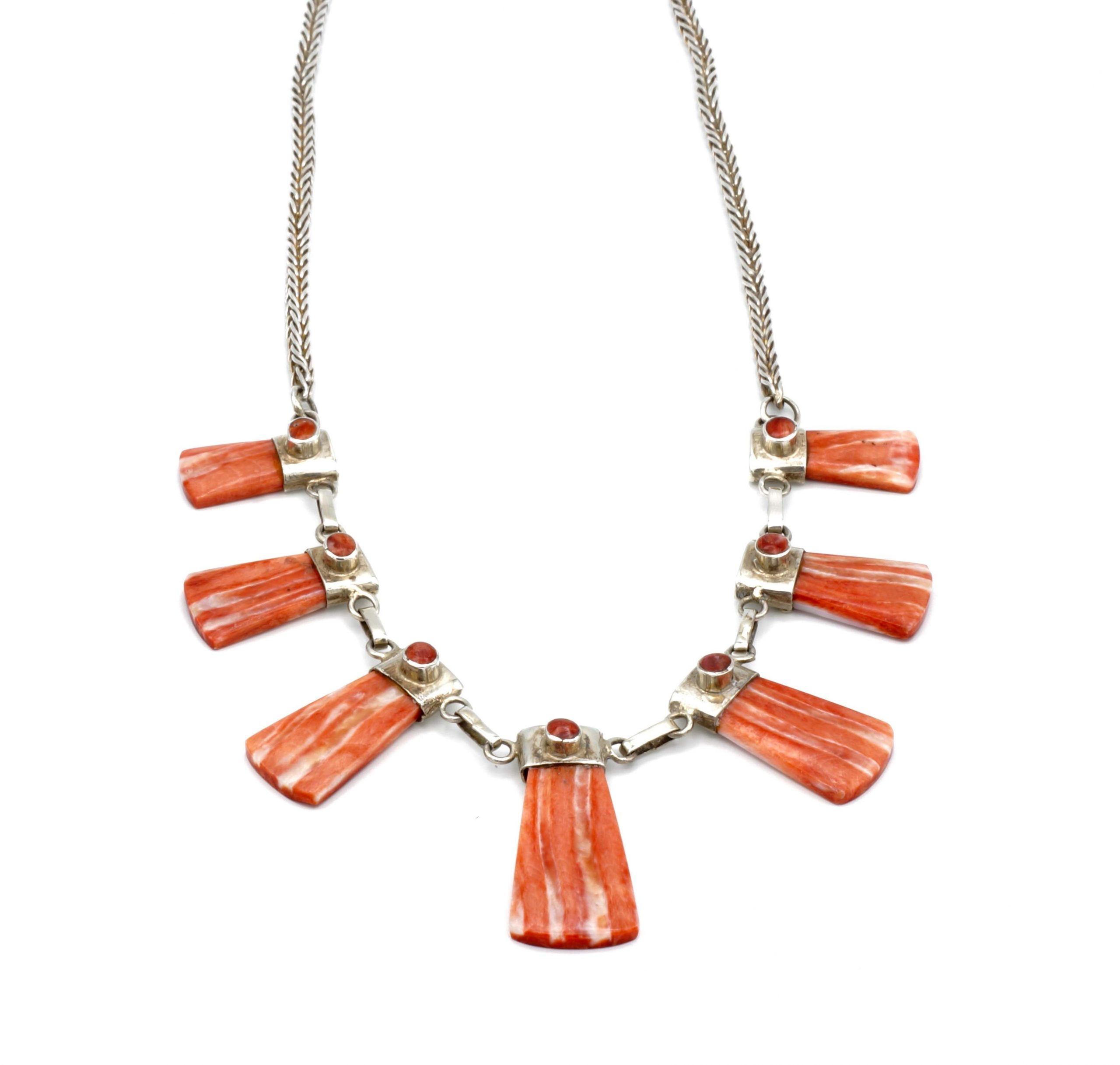 Design oranje Spondylus collier met zilver