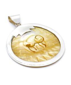 Geel parelmoer luxe zilveren hanger monito
