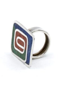 Inca zilveren ring met stenen