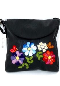 Lederen geborduurde magriet-heuptas zwart