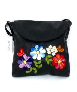 Lederen geborduurde magriet-heuptas zwart