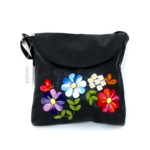 Lederen geborduurde magriet-heuptas zwart