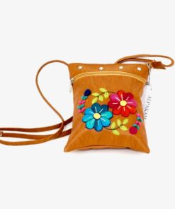 Lederen geborduurde margriet-heuptas bruin