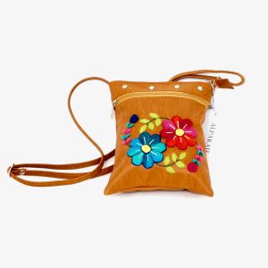 Lederen geborduurde margriet-heuptas bruin