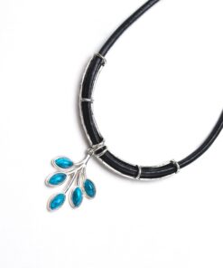 Leer ketting met zilver en stenen