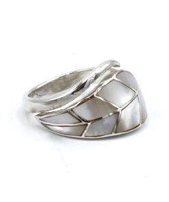 Parlemoer blad zilveren ring