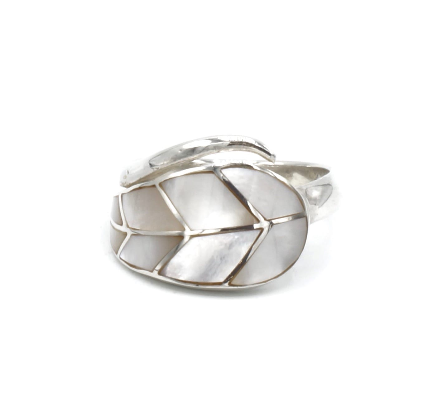 Parlemoer blad zilveren ring - Afbeelding 5