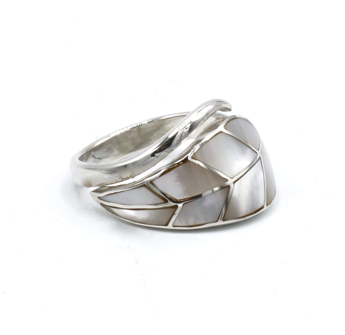 Parlemoer blad zilveren ring