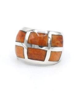 Rechthoekig oranje spondylus ring