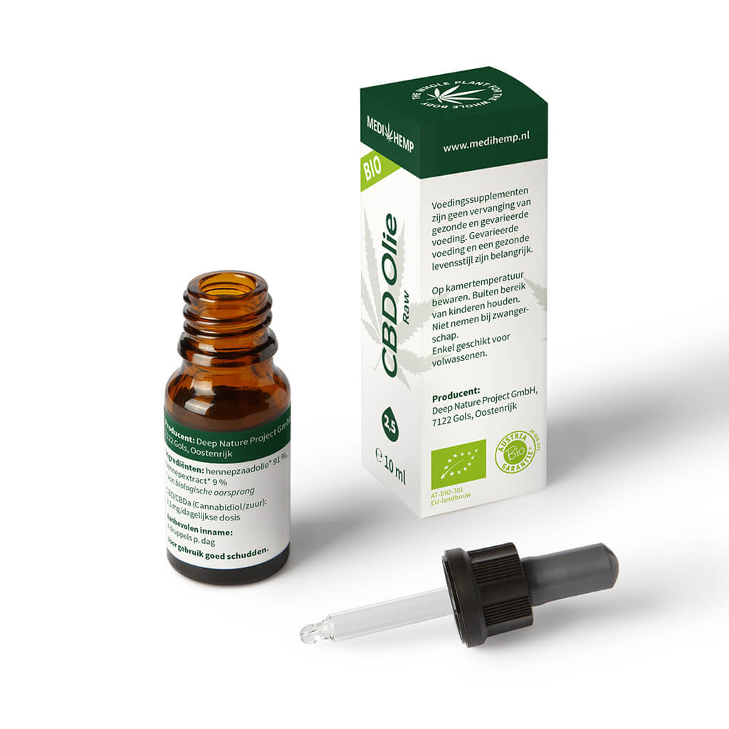 CBD Olie 2,5% 10ml (Medihemp) Raw - Afbeelding 2